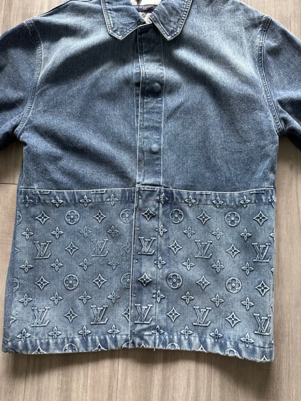 Designer Blue Denim Short-Sleeve Shirt Jacket (XL) Denim Workwear Shirt - Picture 2 of 10